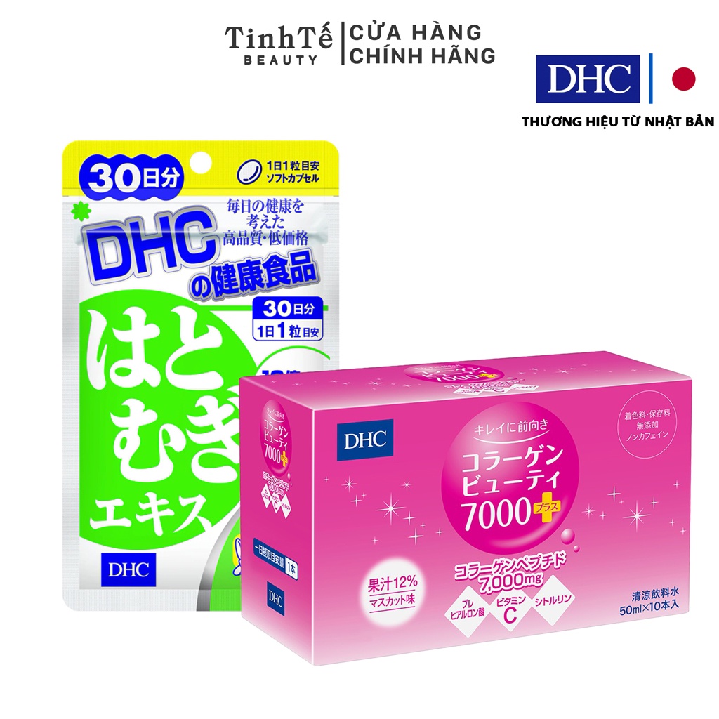 Combo dưỡng da trắng sáng DHC Collagen nước Beauty 7000 Plus 500ml và Adlay Extract 30 ngày