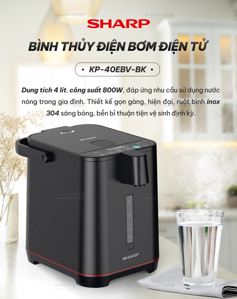 Bình Thủy  Điện Sharp KP-40EBV-ST/WH/BK Dung Tích 4L [HÀNG CHÍNH HÃNG BẢO HÀNH 12 tháng]