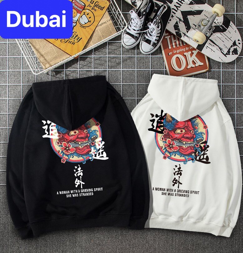 ÁO KHOÁC HOODIE NAM NỮ  MẶT QUỶ NGẬM KIẾM CHẤT NỈ DÀY PHOM FROM RỘNG CHỐNG LẠNH NẮNG NÓNG ĐÔNG HÈ UNISEX NHẬT BẢN - DUBAI FASHION