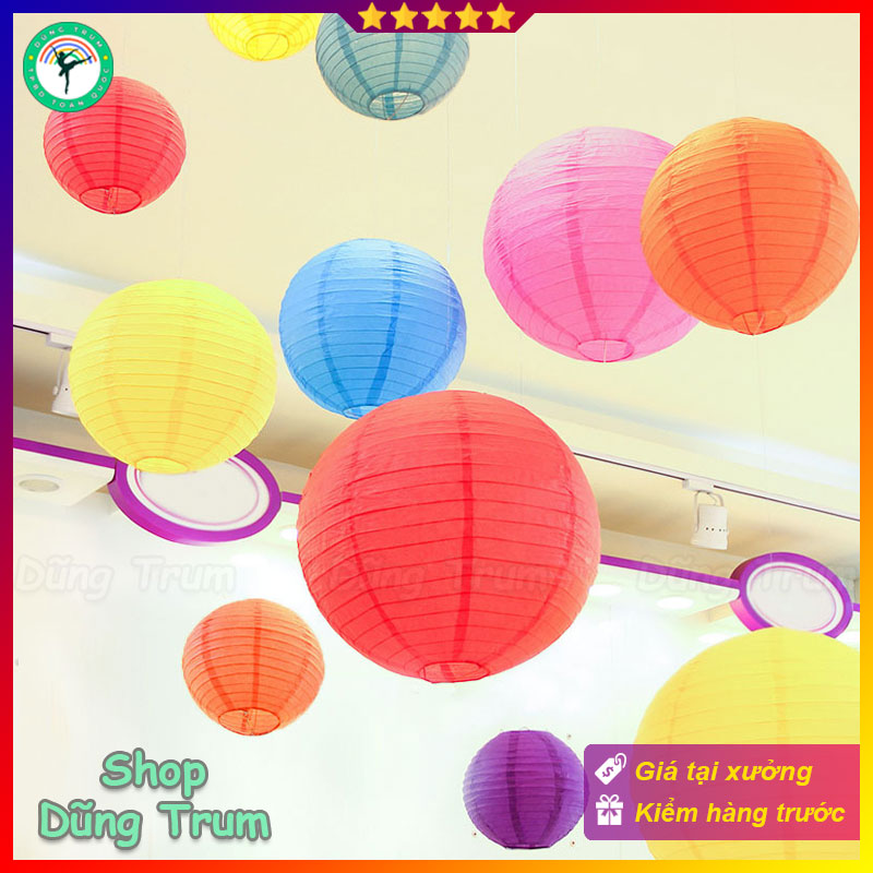 Đèn Lồng Tròn giấy lụa đủ màu sắc trang trí Tết, decor Trung Thu siêu đẹp