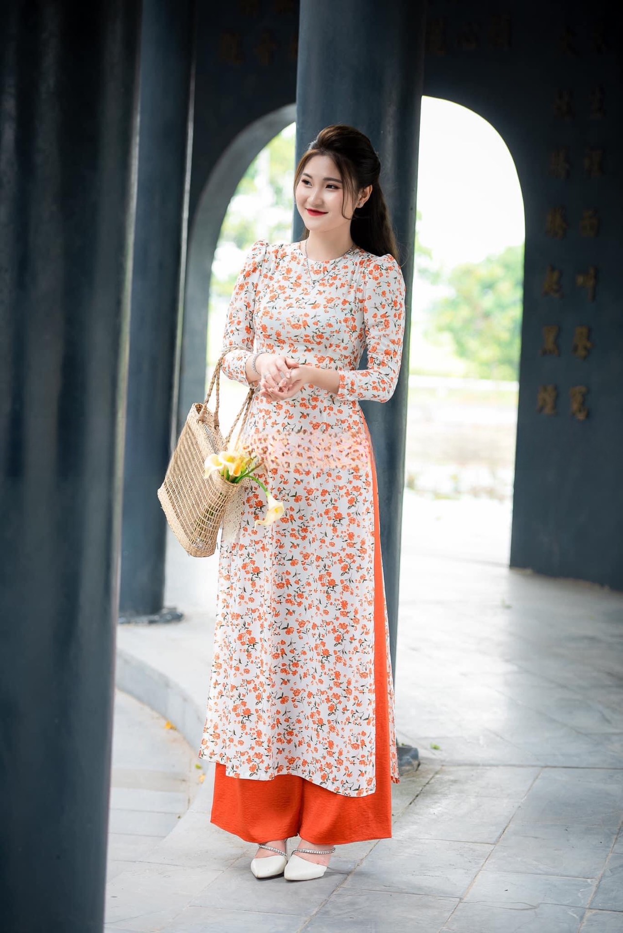áo dài nhí cam tay bồng