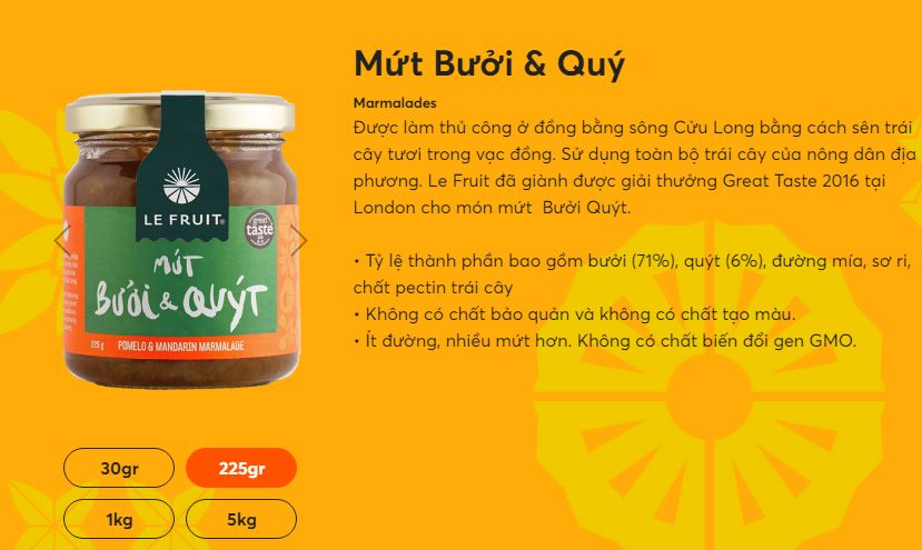 Mứt trái cây mứt bưởi và quýt Le Fruit (225g)