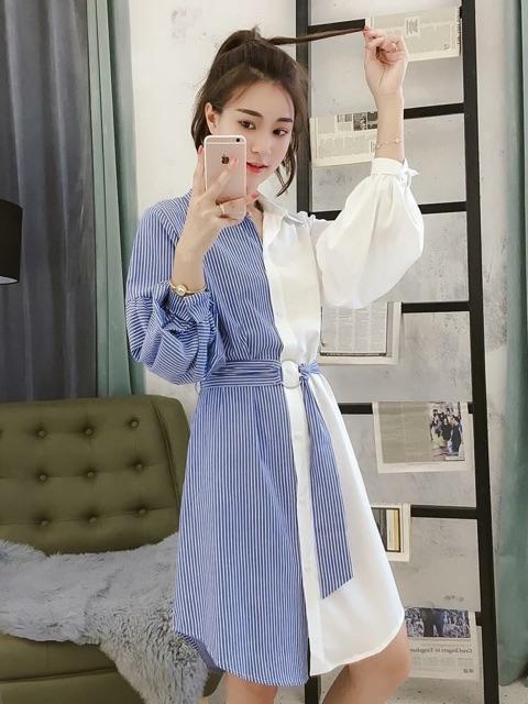 [HCM]Đầm sm sọc xanh phối trắng (kèm hình thật)