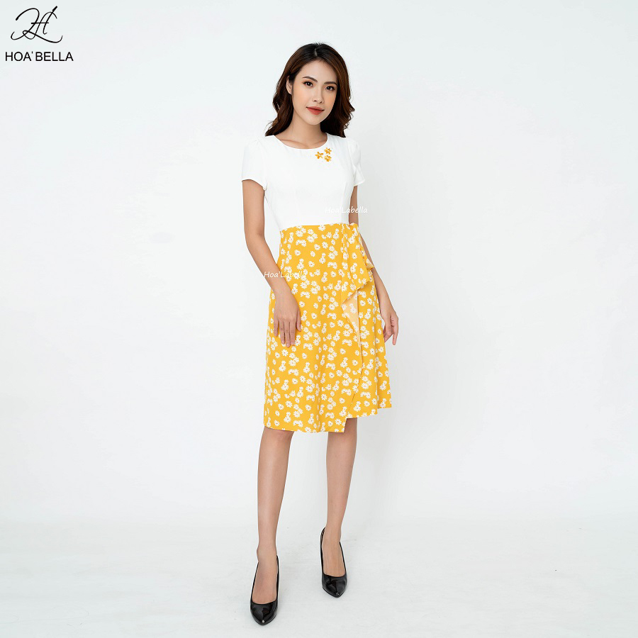 Đầm Liền HOABELLA Hoa Cúc Thắt Nơ Eo Chất Lụa Siêu Xinh (MD21)