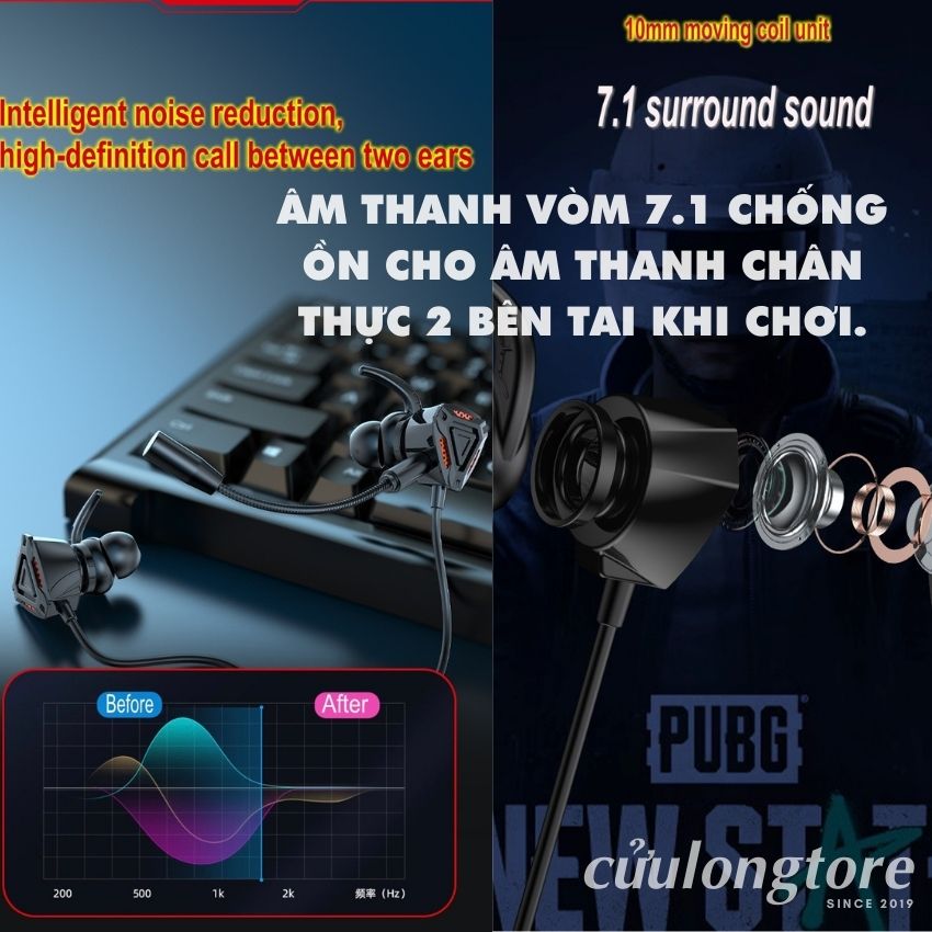 Tai Nghe Gaming GM6 3.5mm âm thanh super bass 9D có dây cho điện thoại máy tính mic thu âm chơi game học online đeo êm nhẹ chính hãng