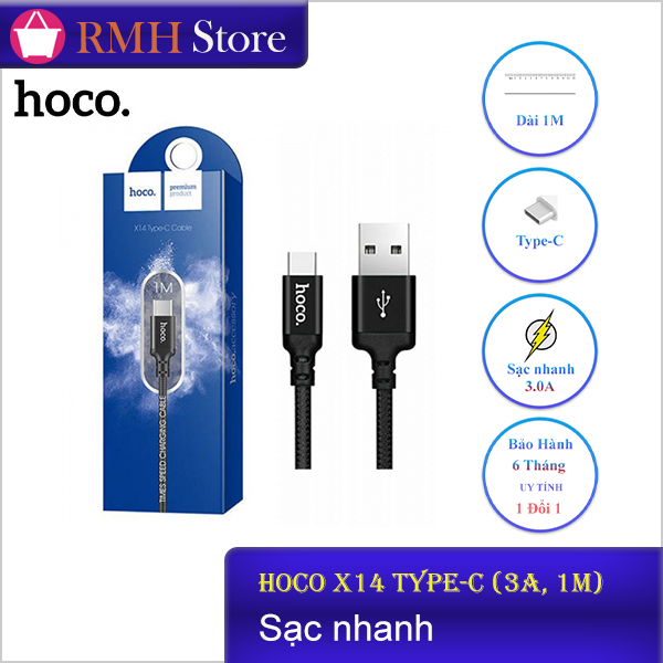 Cáp sạc Hoco X14 Type-C (3A, Sạc nhanh,  1 Mét)  - màu ngẫu nhiên