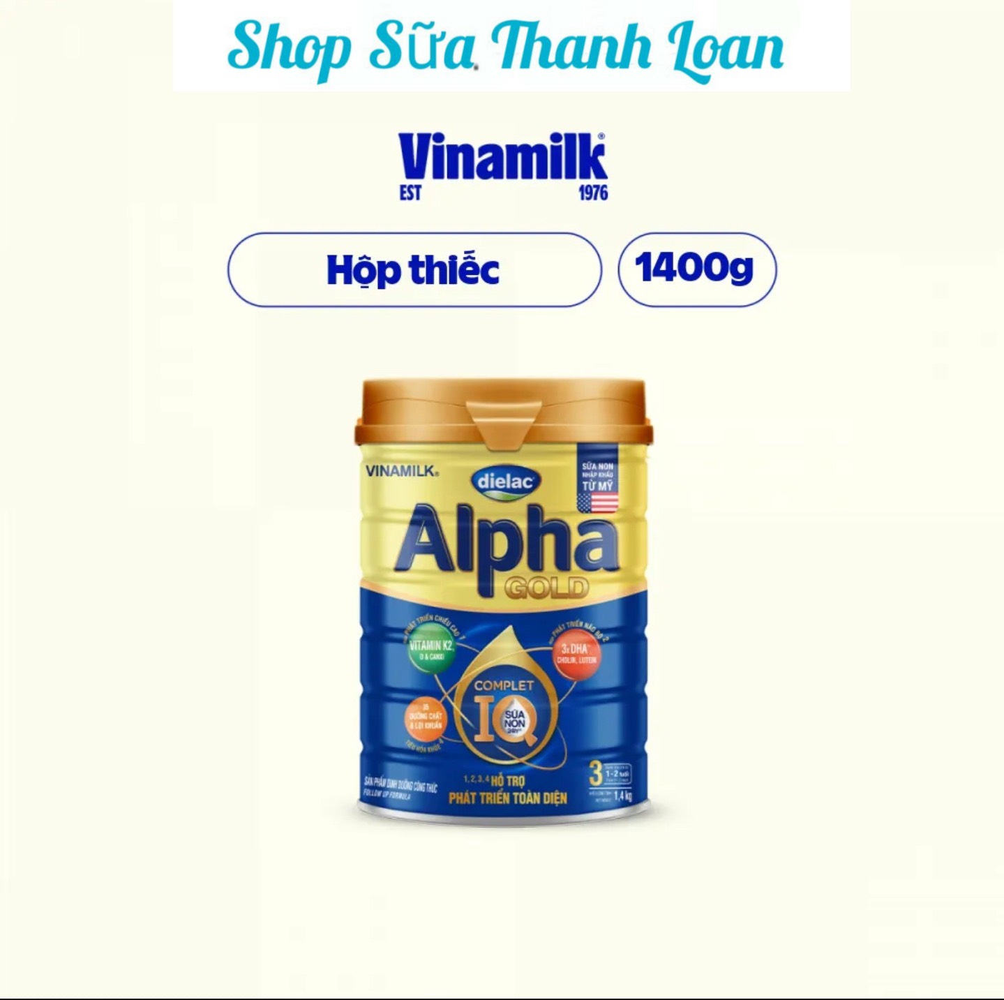 (Expiration Date June 2027) (New Model) Vinamilk Dielac Gold 3 Powder Milk 1400g.