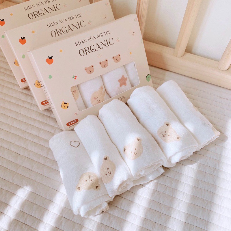 Set 5 khăn sữa Sợi tre cho bé 30x30cm Monona