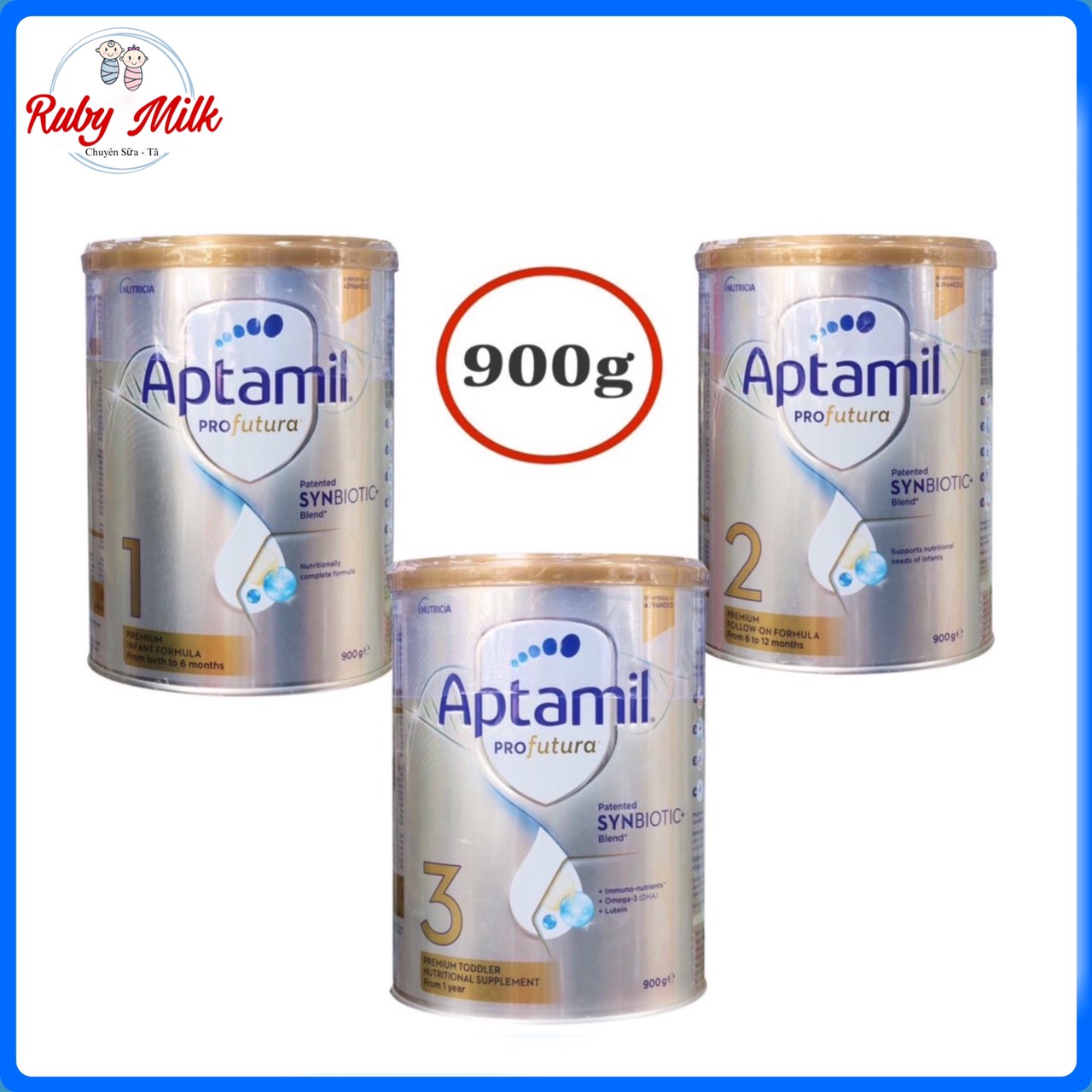 Aptamil Australian Milk, Complete with Numbers 1, 2, 3, 900g Cans