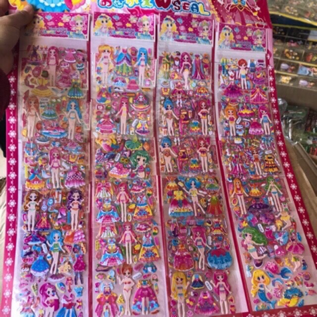 Sỉ vỉ 20 tờ sticker dán nổi thời trang cho bé
