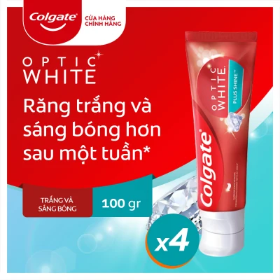 Bộ 4 Kem đánh răng Colgate Optic White Plus Shine làm trắng răng & sáng răng 100g