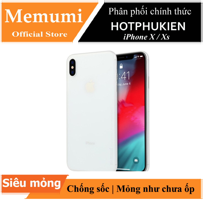 Ốp lưng chống sốc siêu mỏng 0.3mm cho iPhone X / iPhone Xs hiệu Memumi có màng bảo vệ Camera - Phân phối bởi Hotphukien