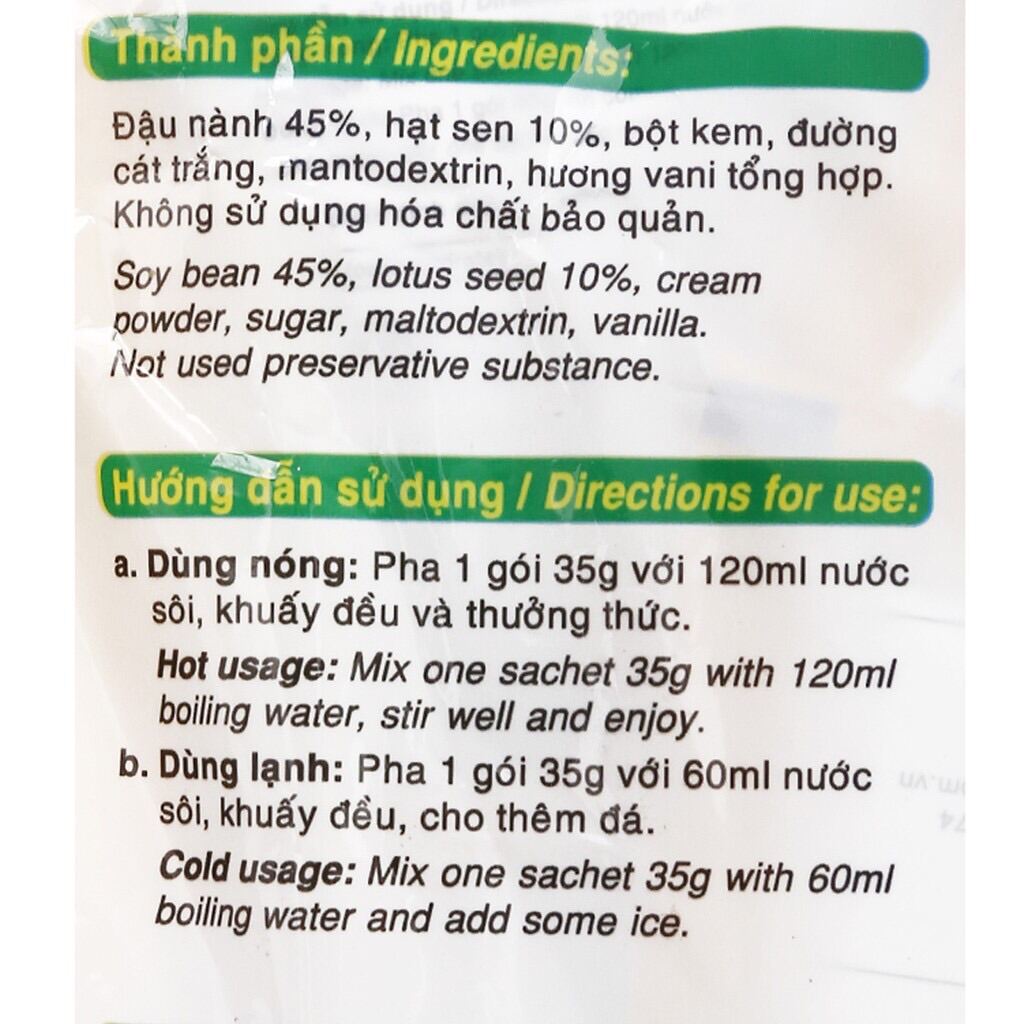 BỘT ĐẬU NÀNH HẠT SEN BÍCH CHI 350GR ( 10 GÓI x 35GR )-07144