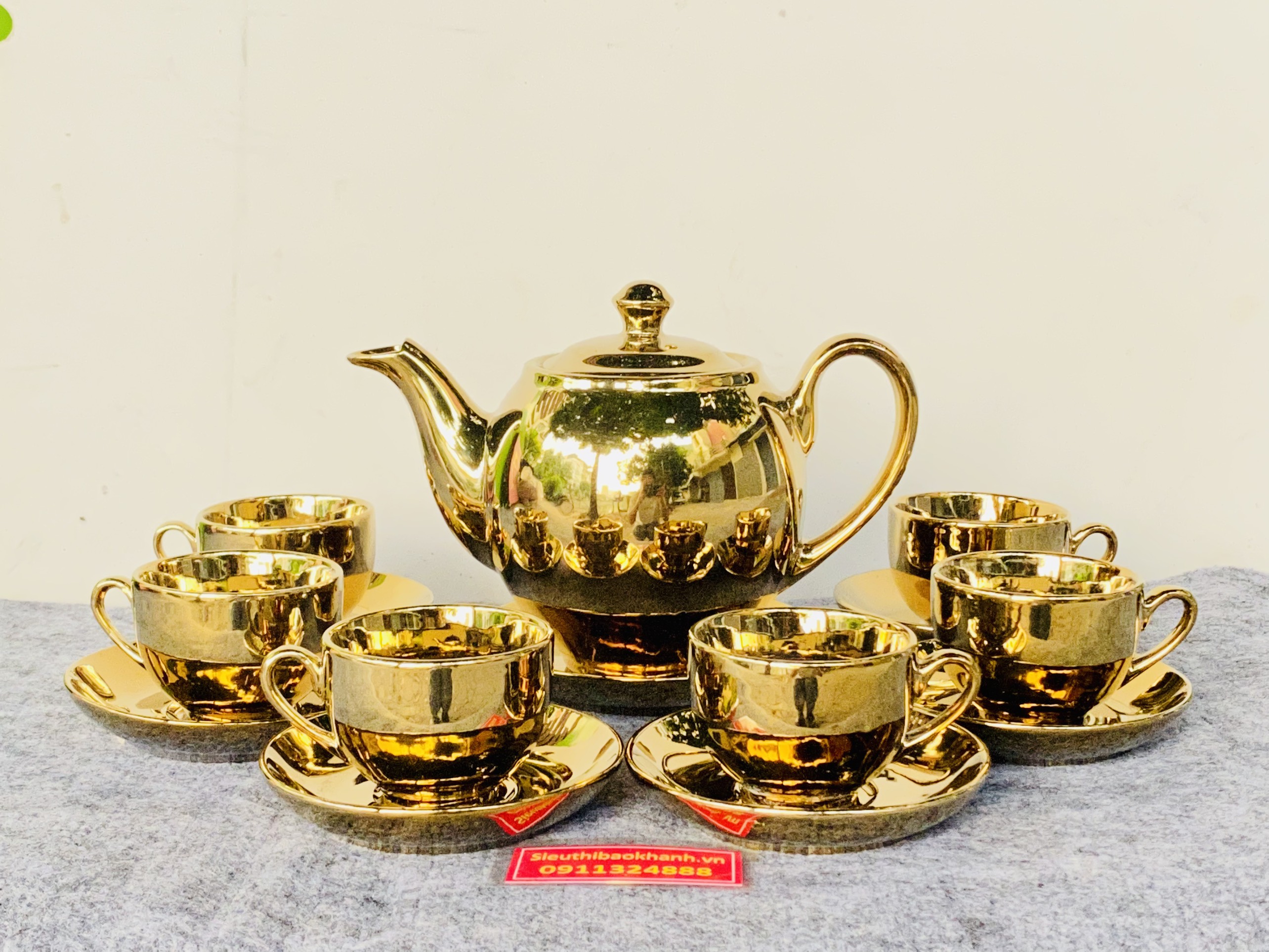 Bộ ấm chén gốm sứ dát vàng cao cấp
