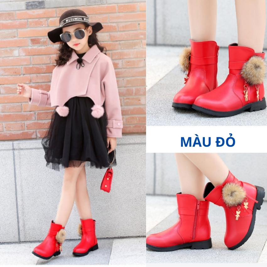 Boot Bé Gái Lót Lông Da Mềm Cao Cấp Size 32-38