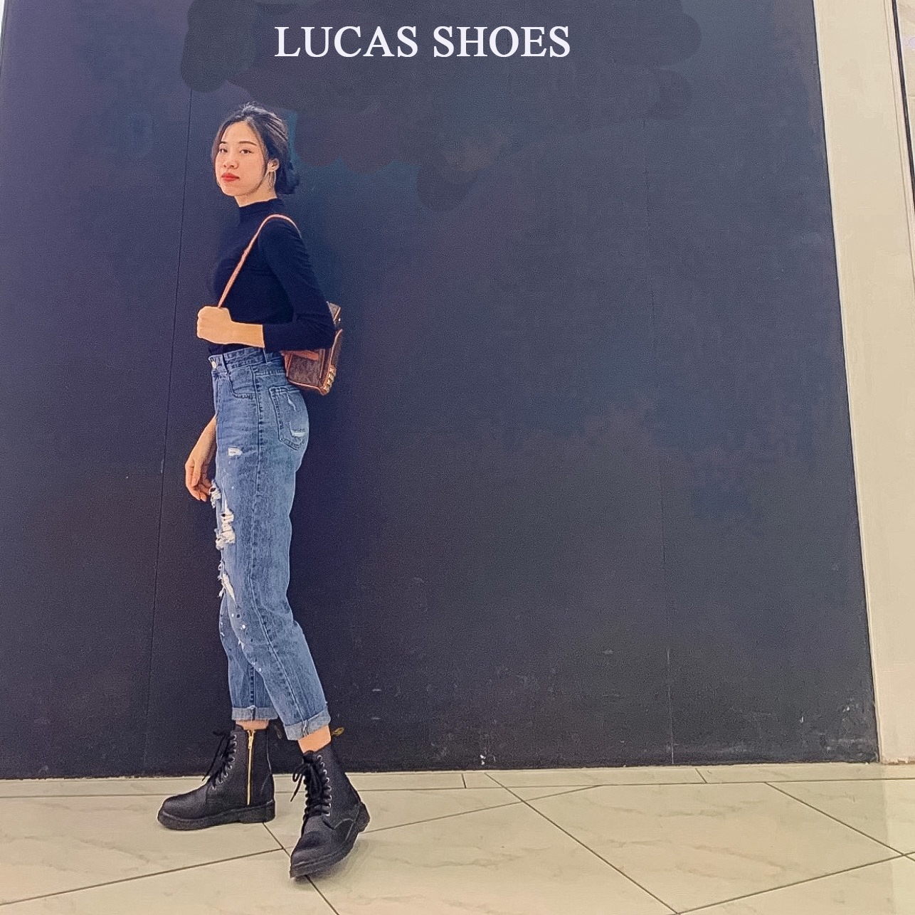 Giày Boots  Zip All Black cao cổ Lucas Shoes