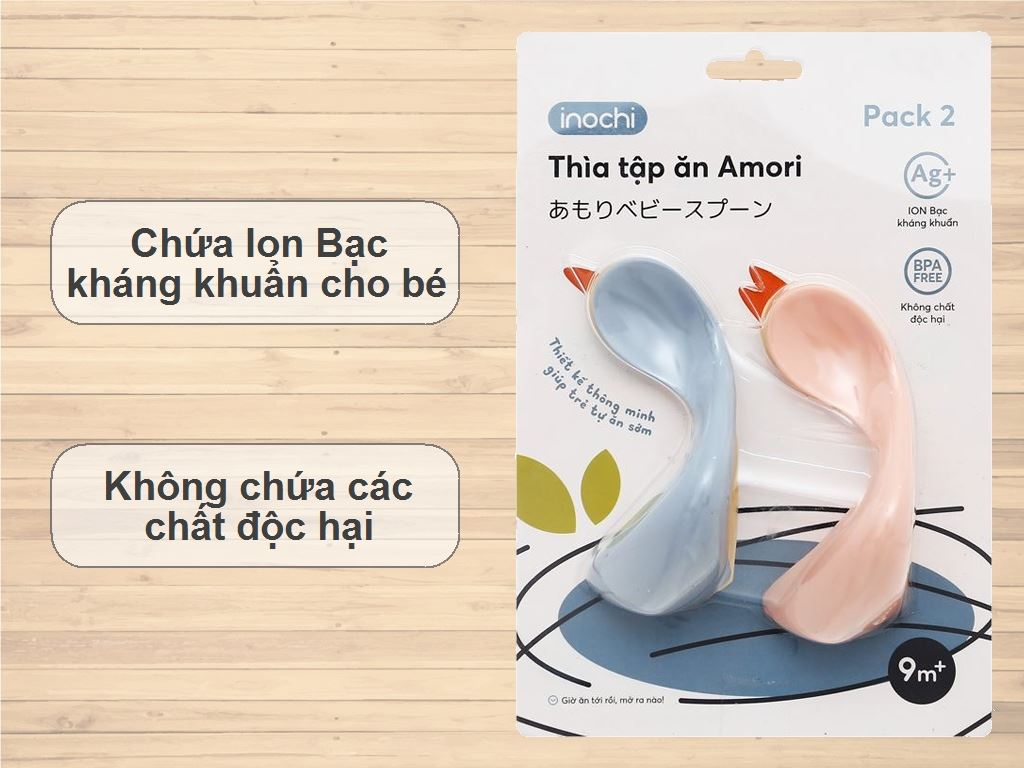 Bộ 02 thìa tập ăn trẻ em Inochi Amori (kháng khuẩn, không chứa BPA)