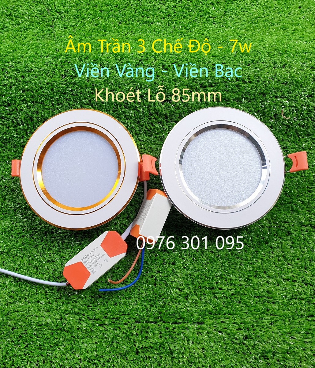 Đèn Led Âm Trần 3 Màu 7W & 9W và 12w (Viền Vàng - Viền Bạc)