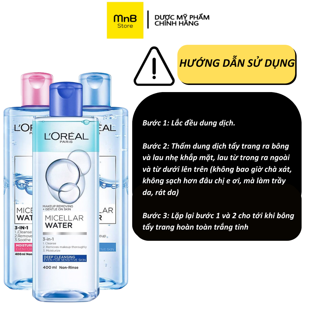 Nước tẩy trang Loreal Micellar Water 3 In 1 Refreshing 400ml