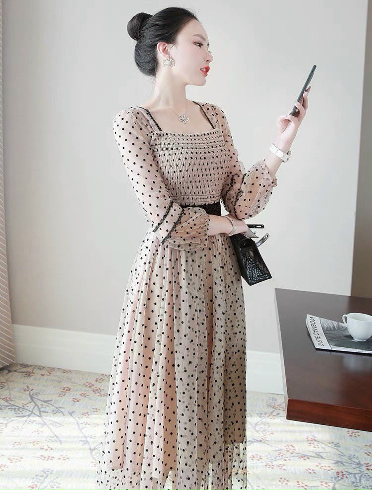 đầm lưới hai dây chấm bi xiêu xinh LD22 ( Như ý)