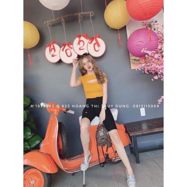 Áo thun kiểu dáng croptop khoét ngực hình thật