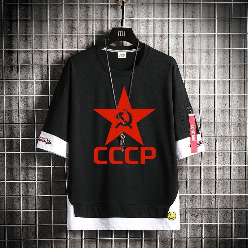 Liên xô cccp cộng hòa liên xô xã hội cộng sản lưỡi liềm và búa xu hướng giản dị nửa tay áo t áo sơ mi nam