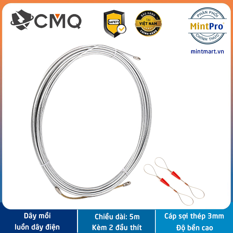 Dây mồi luồn kéo dây điện trong ống ghen - Dây mồi cáp thép 3mm có độ bền cao - Chiều dài 5m, 10m, 15m, 20m, 25m, 30m, 40m, 50m - Tặng kèm 02 đầu thít - Giúp tiết kiệm thời gian và công sức thi công