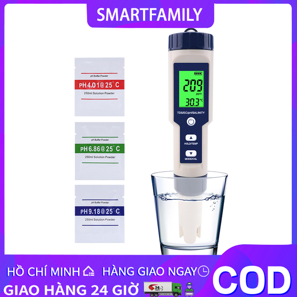 【Bút Kiểm Tra Chất Lượng Nước 5 Trong 1】Máy Đo Độ Mặn Và Độ PH 5 Trong 1, Dùng Để Làm Vườn Và Đo Độ PH/Tds/Ec/Độ MặN/Nhiệt Độ
