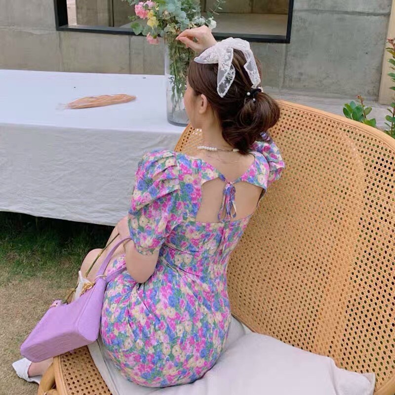 ĐẦM HOA TÍM TIỂU THƯ TAY BÚP NỮ TÍNH