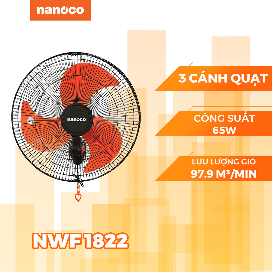 Quạt treo Nanoco model NWF1822 màu đen cam (3 chế độ gió, công suất 65w) |  Lazada.vn