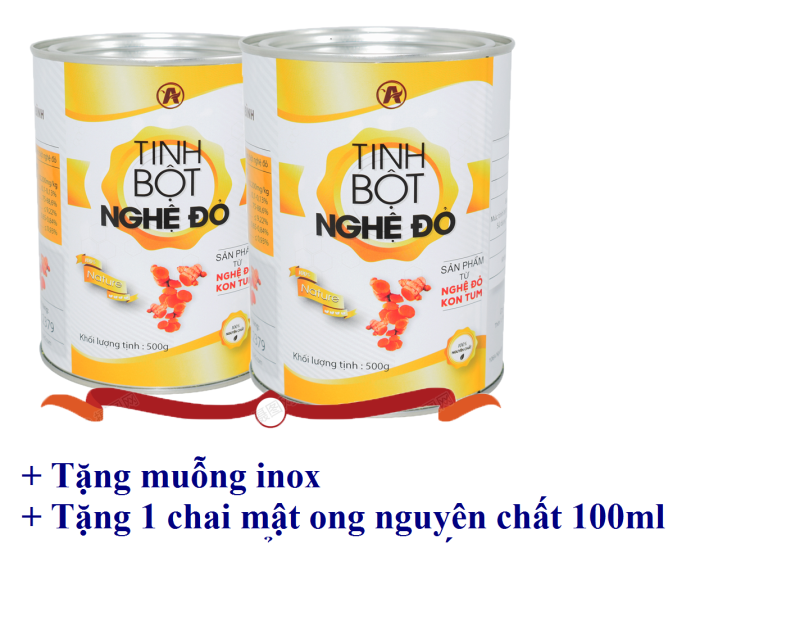 [1kg] Tinh bột nghệ Đỏ An Bình (2 lon) + Tặng kèm chai mật ong nguyên chất 100ml nhập khẩu