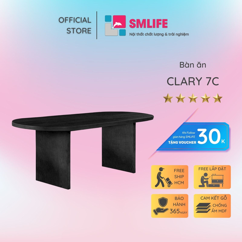 Bàn ăn đơn giản hình oval phủ veneer tần bì hiện đại smlife clary 7c d208,3 x r91,4 x c74,9cm gỗ sồi