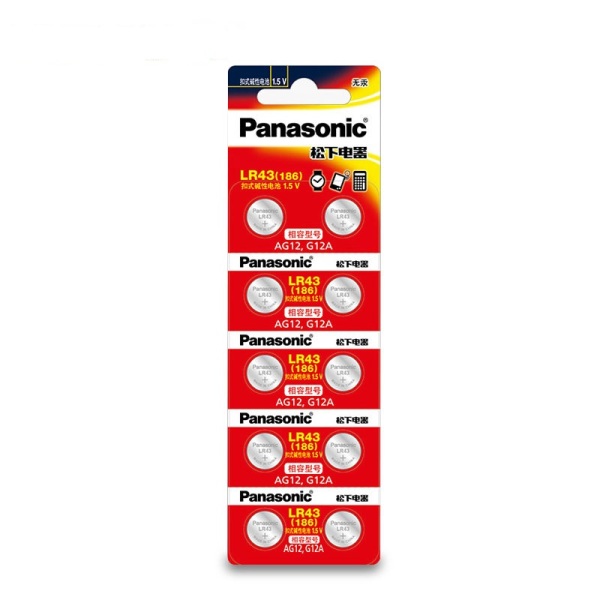 Vỉ 10 Pin cúc áo Panasonic  AG12 / LR43 / 386 / G12A Alkaline cho đồng hồ, thiết bị điện tử
