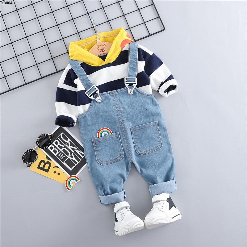 [HCM]Set yếm denim sọc kẻ dành cho bé trai LB004