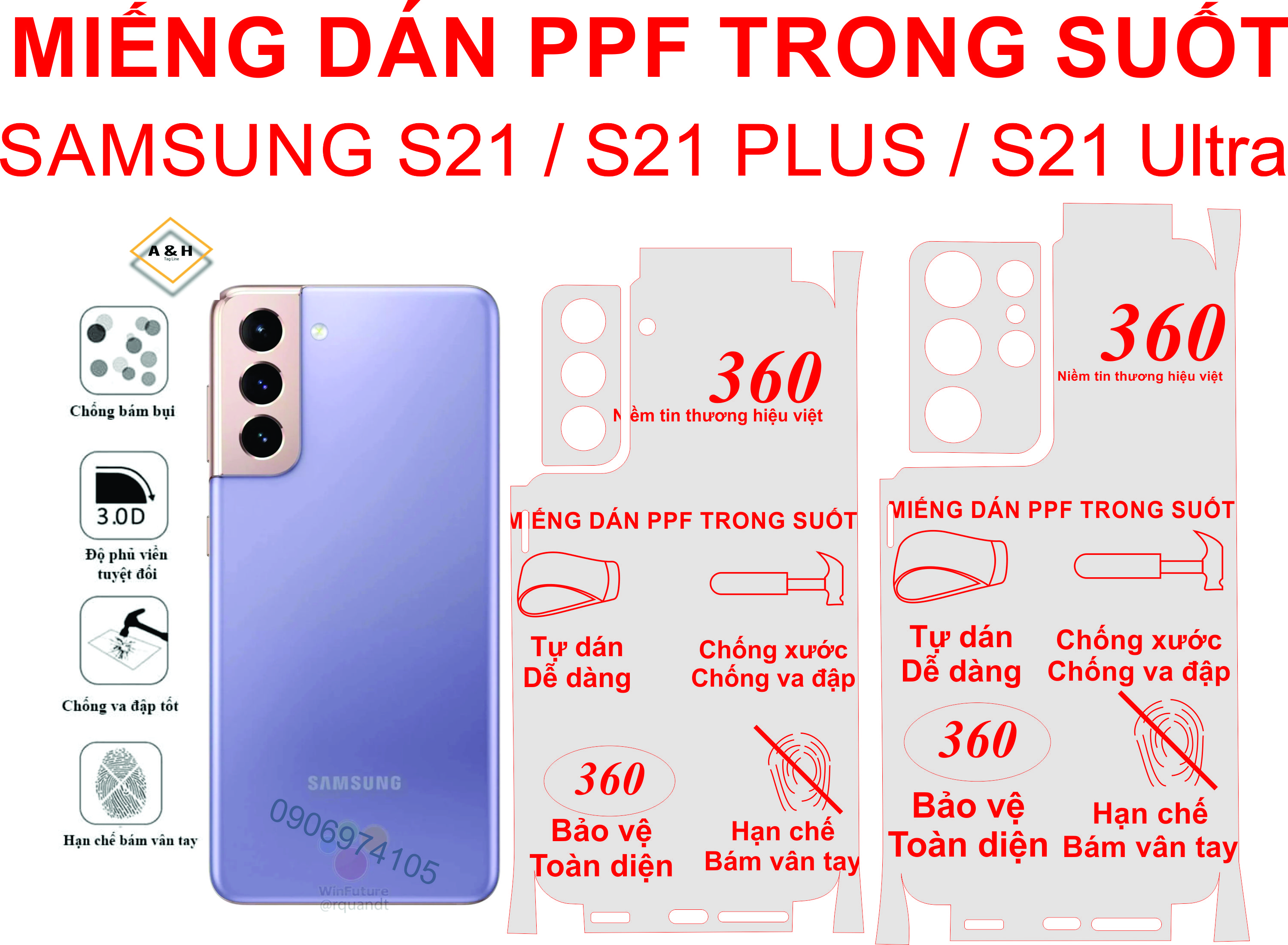 Dán PPF Full Viền cho SamSung S21 / S21 Plus / S21 Ultra Bảo vệ mặt lưng điện thoại tránh qua đập, tránh trầy xước