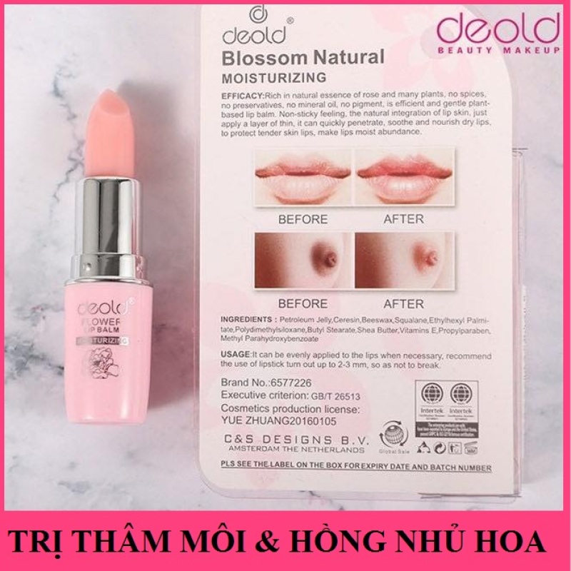 [HCM]Son dưỡng deold Flower Lip Balm ngừa thâm môi và làm hồng nhũ hoa cải thiện THÂM SẠM - NỨT NẺ - THIẾU SỨC SỐNG màu hồng 3.3g