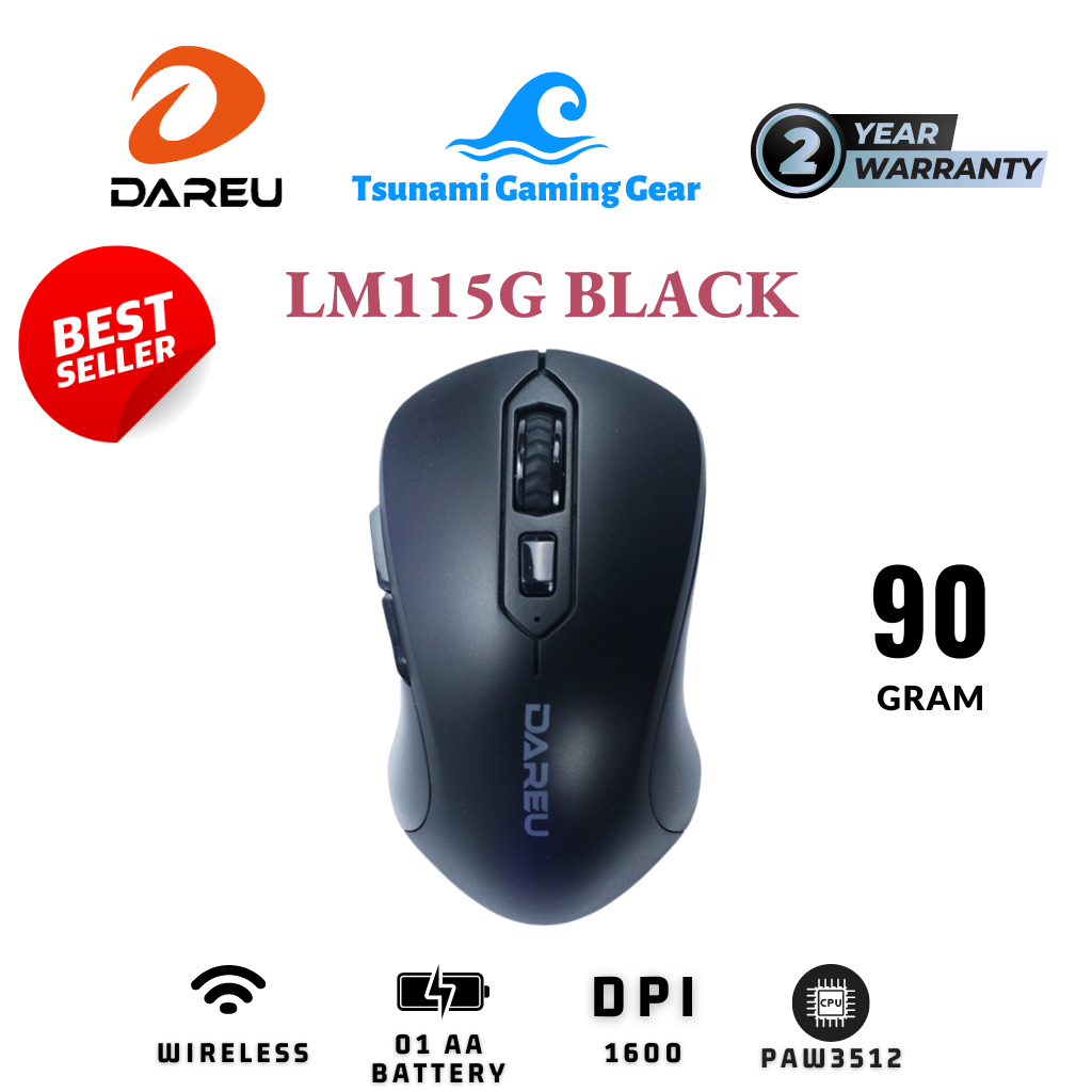 Chuột không dây DareU LM115G Black I Wireless 2.4 Ghz I Pin AA - Sản phẩm tốt với chất lượng, độ bền cao