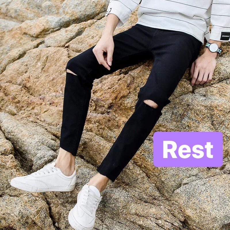 QUẦN JEAN NAM CHẤT BÒ ĐEN RÁCH GỐI BIỂN XANH CAO CẤP EV-50 - EVEREST FASHION