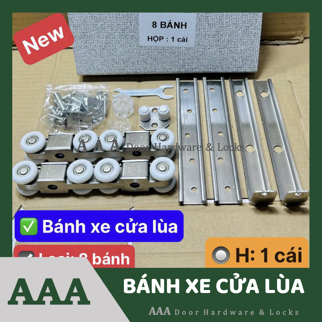 Bộ bánh xe treo cửa lùa nhôm loại tốt bằng inox - Con lăn inox cửa lùa nhôm 4 bánh, 8 bánh