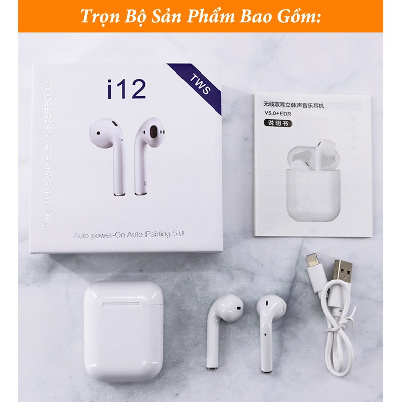 (CHUẨN) (BH 3 NĂM) Tai Nghe i12 TWS Bluetooth 5.0 - CẢM ỨNG 4.7