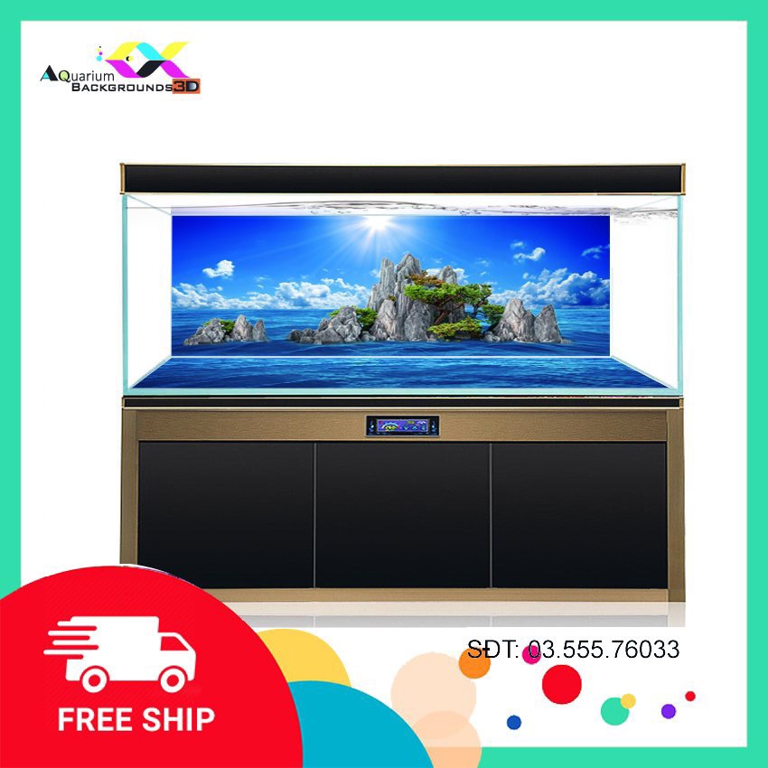 Tranh 3D - phông nền dán hồ cá, bể thuỷ sinh siêu đẹp và nét, tranh có keo sẵn trên bề mặt, có thể làm theo kích thước yêu cầu (mã AQB20-302)