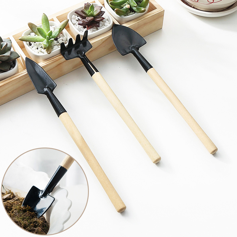 Bộ 3 dụng cụ làm vườn cán gỗ mini bộ sản phẩm trồng cây sen đá cán gỗ