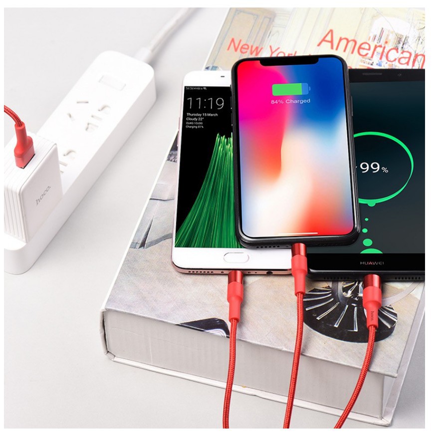 [HCM](XÃ KHO HÀNG CHÍNH HÃNG) Cáp Sạc Hoco X26 3 Đầu IPhone/Micro Usb/Type C Dây Dù Chống Đứt Dài 1M