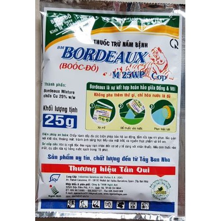 Chế phẩm trừ nấm bệnh Bordeaux M 25WP dạng nước gói 25gr bóc đô boocdo bocdo