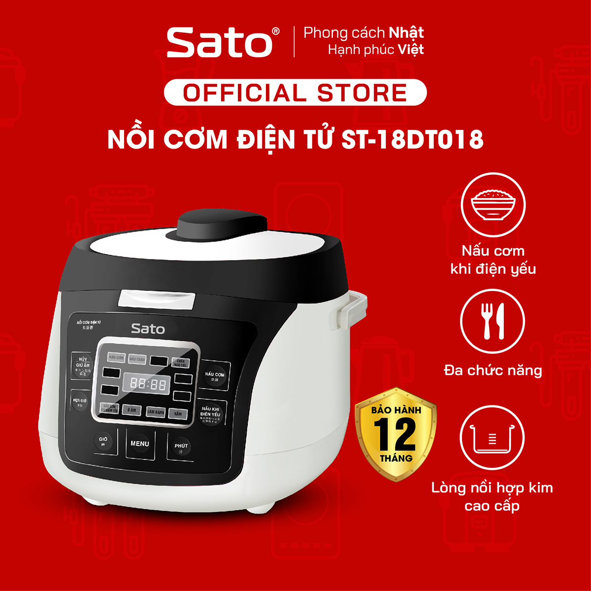 Nồi cơm điện tử 1.8L Sato 18DT027T