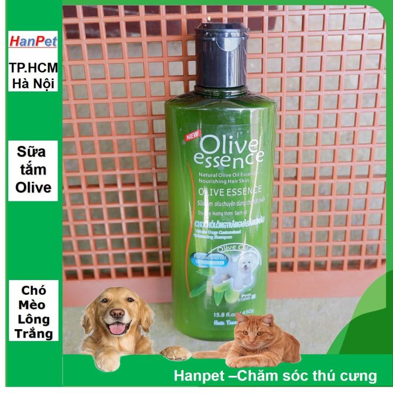 HN-Sữa tắm tinh dầu ô liu chó mèo - Sữa tắm OLIVE SIÊU MỀM MƯỢT - 450ml loại cho chó mèo lông trắng