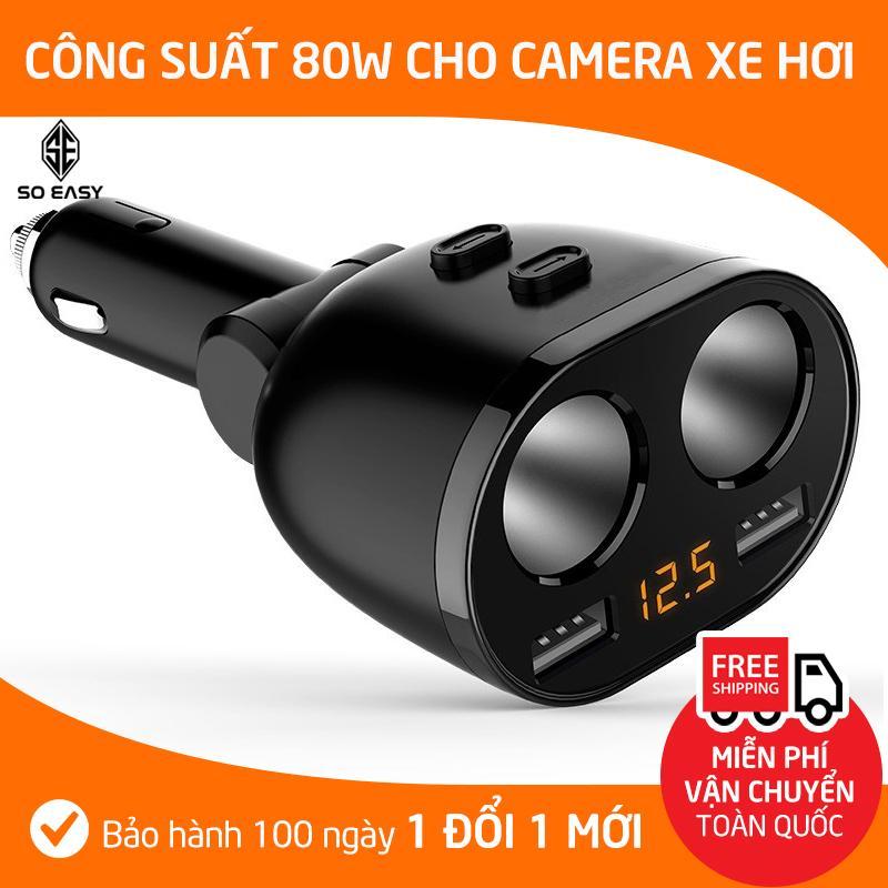 Dock sạc điện thoại trên xe hơi chia 2 dock sạc, 2 cổng USB cho xe hơi, xe ôtô màn hình LED hiển thị điện áp_EL026