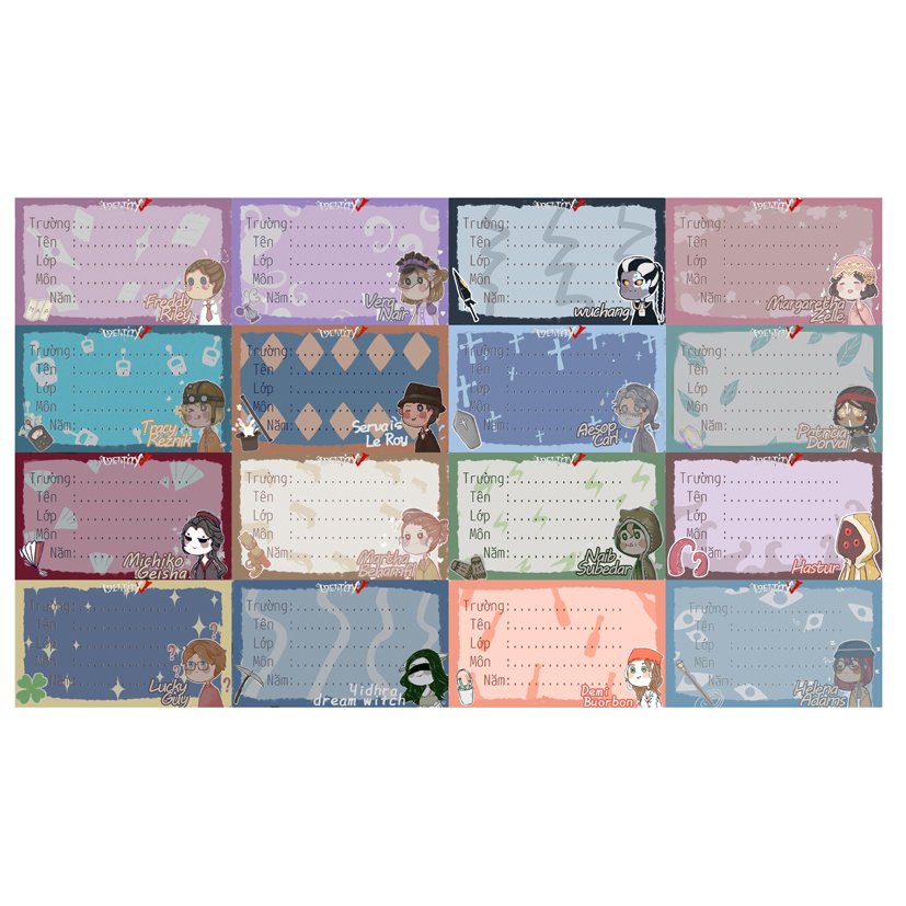 Set 32-64 Nhãn vở Identity V