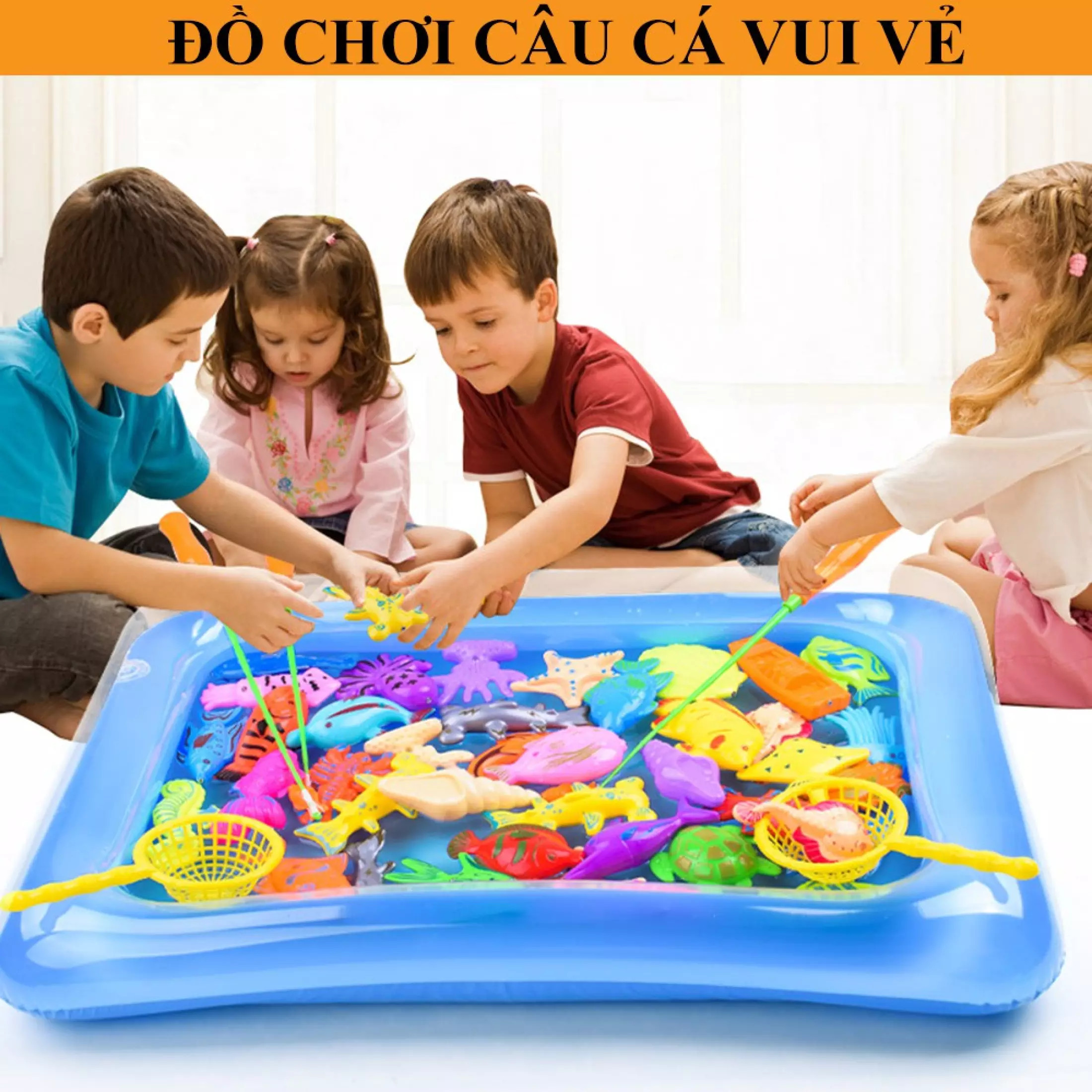 Bộ đồ chơi Câu Cá Nam Châm Tại Nhà -Bể câu cá cho bé, Đồ chơi câu cá kèm phao, an toàn cho bé, giúp ích cho mẹ