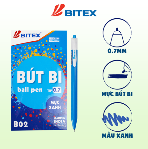 Bút bi Bitex mực xanh / đỏ / đen B02 ngòi 0.7mm (1 cây)